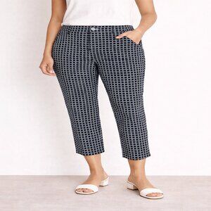Navy White Plaid Capri Pants‎ Size 14 Mid Rise Slim Crop Career Chic